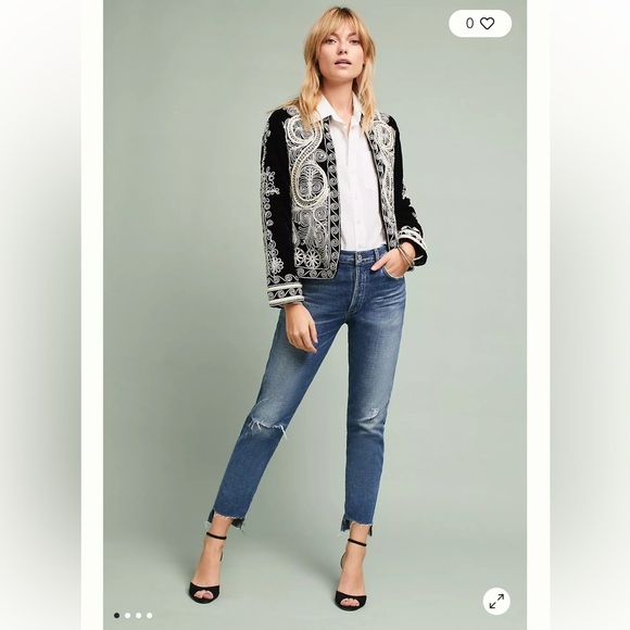 RAGA Winston Velvet Embroidered Jacket Black Ivory Anthropologie Torero‎ Blazer - Picture 3 of 16